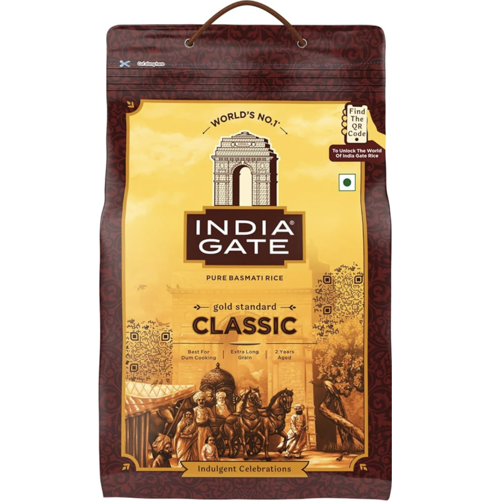Ryż Basmati India Gate Classic – 5kg | Premium Starzony Ryż Basmati do Gotowania i Biryani,