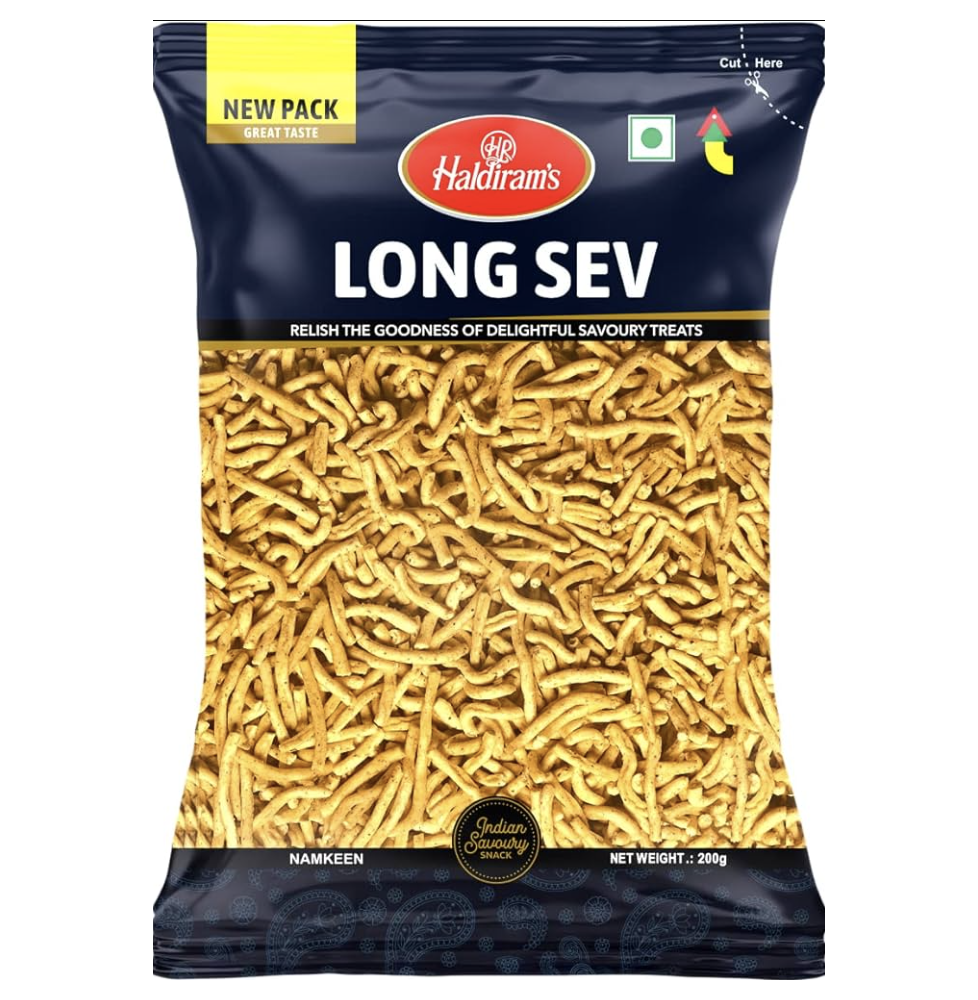 Long Sev Haldiram – 200g | Chrupiące Long Sev na Herbatę i Przekąski,