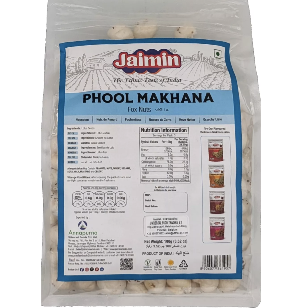 Phool Makhana Roasted Lotus Seeds Jaimin 100g
