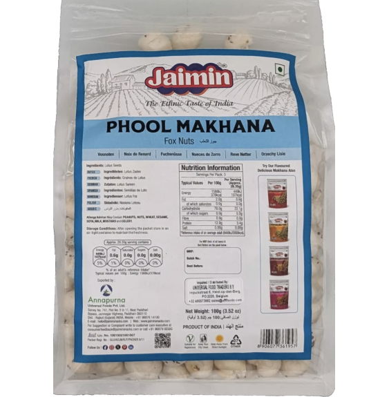 Phool Makhana Roasted Lotus Seeds Jaimin 100g